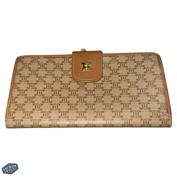 Celine Beige/Tan Macadam Triomphe Canvas/Leather Bifold Long Wallet Vintage - Picture 1 of 13